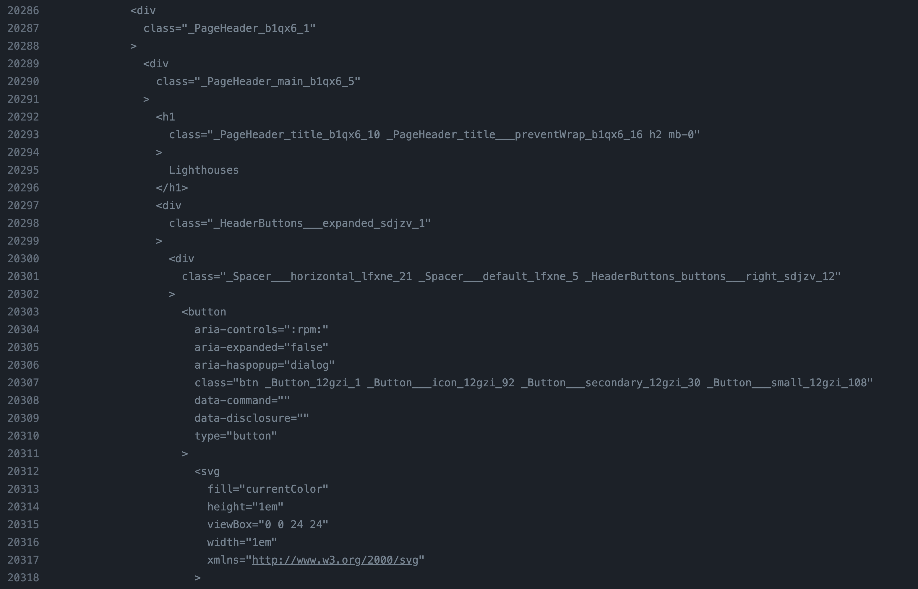 A screenshot of GitHub action logs, showing a dump of the DOM of the component when it failed.
